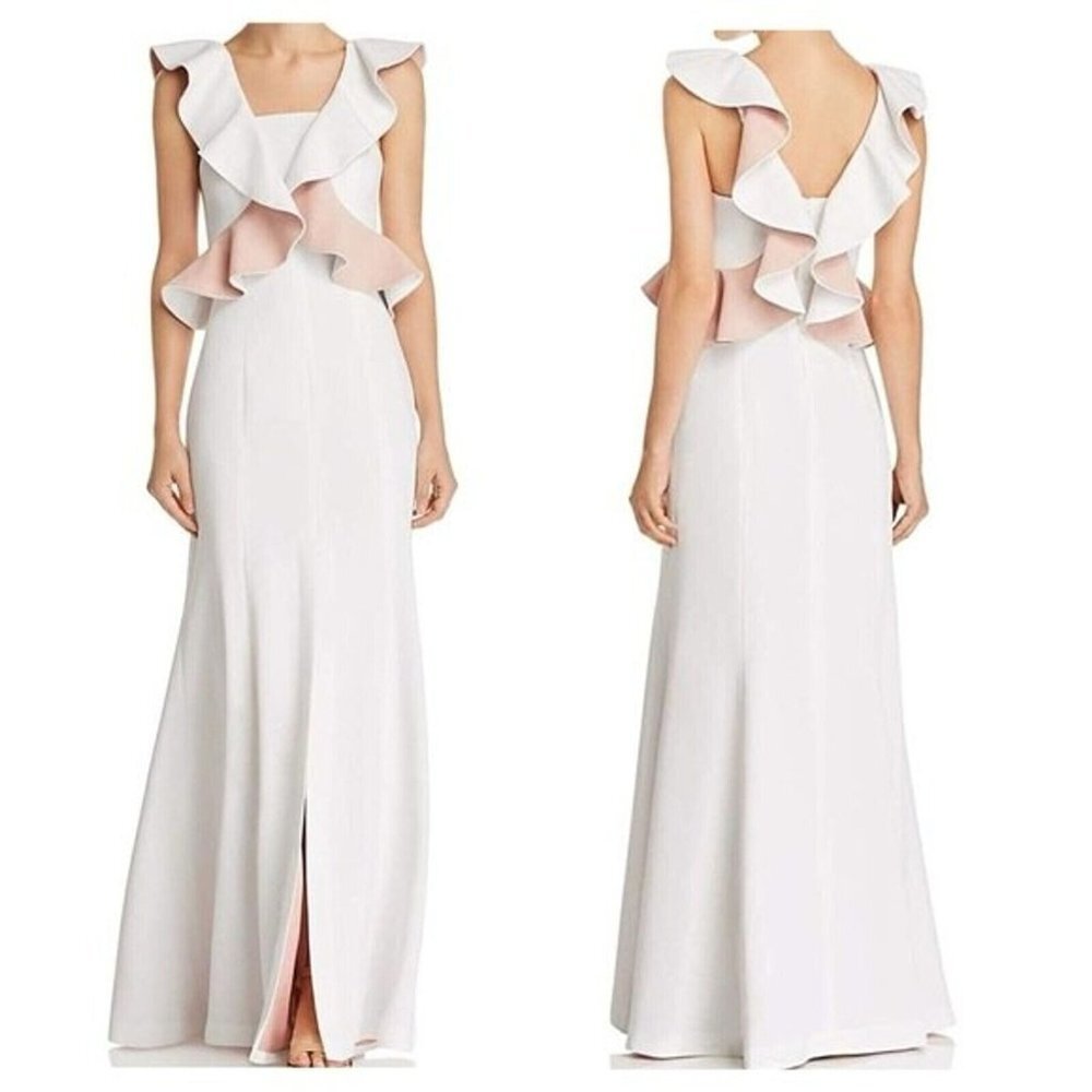 C/MEO Collective Womens Elation Ruffle Maxi Dress Ivory Blush‎ Size Medium